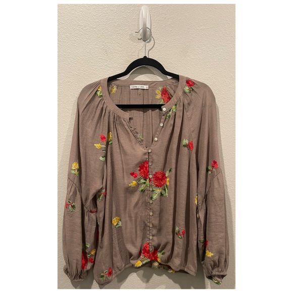 FIGUEROA AND FLOWER Long Sleeve Embroidered Multicolor Floral Blouse - Picture 2 of 5
